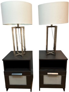 IKEA BRIMNES Nightstands in Black with Frost Glass and Matching Lamps, Qty 2
