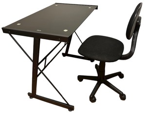 Glasstop Computer Desk with Computer Chair Bundle