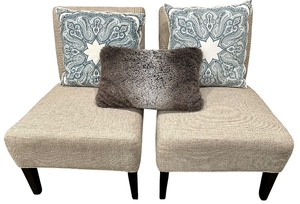 Armless Accent Chair (2) with Rubber Wood Legs and Throw Pillows (3)