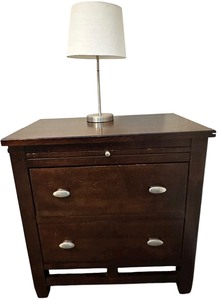 Nightstand-2-Drawers With Pull-Out Shelf and Lamp