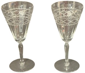 Vintage Fostoria WashingtonEileen Etched Crystal Water Goblets - Tall - Qty 2  7.5 tall, 3.5D