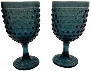 Teal Blue Hobnail Glass Goblets RARE- Qty 2  6 12 Tall, 3 38 D  TRAY D