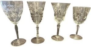 Mixed Etched Floral Stemmed Glasses - Qty 4