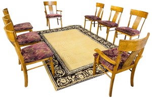 Rug with 8 Mid-Century Modern Heywood-Wakefield Dining Chairs  Rug 6 6 X 9 6 Chairs 21X18X36 18