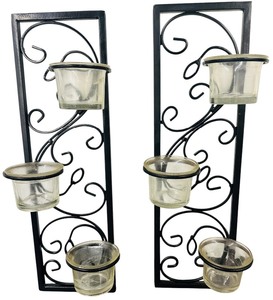 Home Decor Black Metal Scrolled Wall Sconces with Tealight Holders Bundle