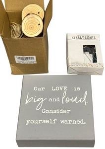 Room Decor Bundle Starry Lights Garland  Our Love Is Big and Loud  Consider yourself warned Home Decor  Wood Round Splices DIY Home Decor