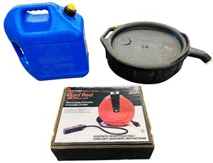 Automotive Bundle - Qty 3  FloTool 15-Quart Oil Drain Container  Craftsman Cord Reel  Oil Drain Pan