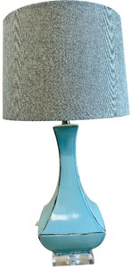 Accent Table Lamp featuring a Glazed Turquoise Ceramic Base and Teal Blue Lamp Shade  L01