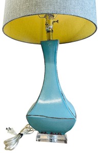 Accent Table Lamp featuring a Glazed Turquoise Ceramic Base and Teal Blue Lamp Shade  L01