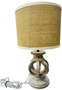 Hobby Lobby Beige Distressed Table Lamp with a Resin Pedestal Base and Beige Trim Shade   L04