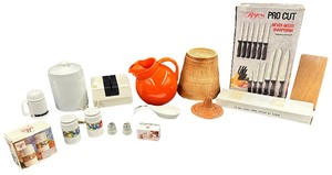 Vintage Kitchen Home Decor Salt and Pepper Shakers Sugar Ceramic Canister Knife Bundle