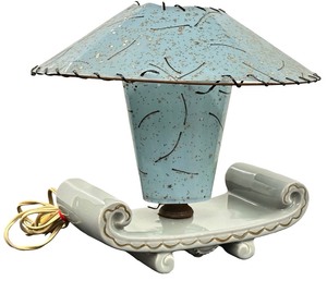 Vintage 1950s Mid-Century Modern Magic Carpet TV Lamp with an Asian-style pagoda fiberglass shade and a glazed ceramic base  L16