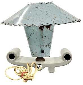 Vintage 1950s Mid-Century Modern Magic Carpet TV Lamp with an Asian-style pagoda fiberglass shade and a glazed ceramic base  L16