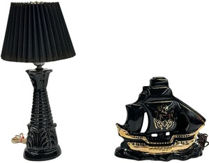 Vintage Black Lamp Bundle - Qty 2  Ceramic Table Lamp  Pirate Ship Television Lamp  L20