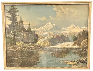 Vintage Framed Print of Bow River Falls by listed artist Frederick D. Ogden