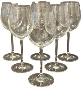 Lucca Etched Glass Crystal Stemmed Wine Glasses - Small - Qty 6  8.25 tall, 2.5D