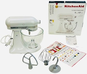 KitchenAid Artisan Design Series 5 Quart Tilt-Head Stand Mixer in Frosted Pearl White featuring a Glass Mixing Bowl  LIKE NEW EXCELLENT CONDITION