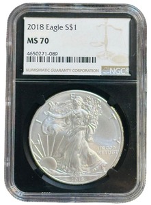 COIN NGC Certified 2018 Eagle S$1 MS 70  Certified 2018 American Silver Eagle coin graded MS 70 by the Numismatic Guaranty Corporation (NGC)
