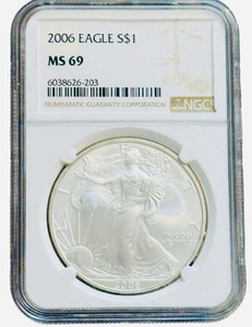 COIN NGC Certified 2006 Eagle S$1 MS 69  2006 American Silver Eagle coin graded MS69 by NGC