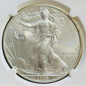 COIN NGC Certified 2008 Eagle S$1 MS 69  2008-W Burnished American Silver Eagle coin certified by NGC as MS-69