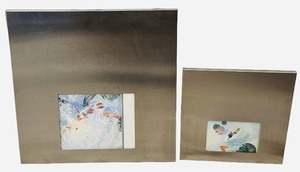 Brushed Stainless Steel Square Mixed Media Wall Sculptures featuring Koi Fish Scenes by Curtis Jere  13 X 13 X 34  20 X 20 X 34