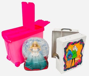 Barbie Bundle - Qty 3  2023 Holiday Barbie  1968 The World of Barbie Mattel Vinyl Carrying Case  Barbie Store It All Rolling Storage Bin 17 x 13 x 9