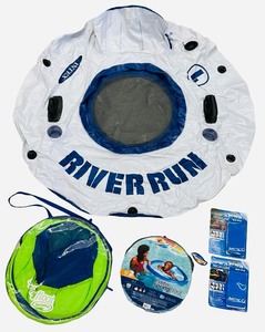 Water Fun Bundle - Qty 5  Intex River Run I inflatable  SwimWays Baby Spring Float Sun Canopy  Swimways Spring Float Papasan  Arctic Cove Chillstitch Multi-Wrap cooling towels