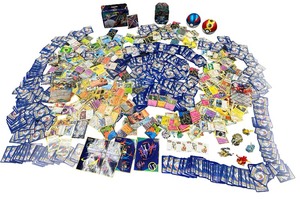 Pokemon BLIND BID Bundle   Over 1500 trading cards  Stickers  Decals  Figurines  Lunch Pail  Collectors PokeBalls