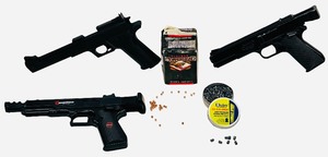 Air Guns with BBs Bundle - Qty 5   Marksman Repeater .177 Caliber   Copperhead Crosman Air Gun .177 Caliber  Markman Repeater .177 Caliber  Premium Grade BBs, Crosman Copperhead Premium 4.5mm, Model 0757   .22 Caliber tray