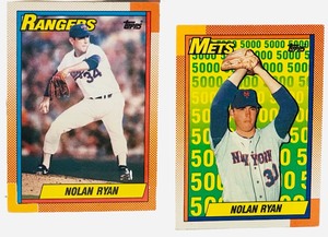 Nolan Ryan Baseball Cards from the 1990 Topps 5,000 Strikeout Tribute Subset