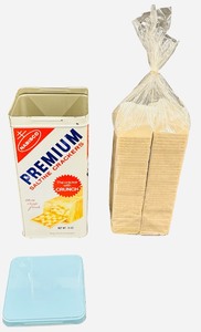 Vintage Nabisco Premium Saltine Crackers Metal Canister with a Blue Lid