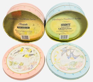 Vintage 1990s Hersheys Tradition Series Tins Bundle featuring Reeses Peanut Buter Cups and Assorted Miniatures