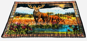 Vintage Velvet Wall Tapestry depicting a Woodland Elk Scene 48 38 X 71 38
