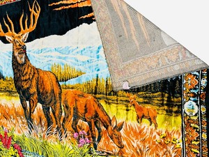 Vintage Velvet Wall Tapestry depicting a Woodland Elk Scene 48 38 X 71 38