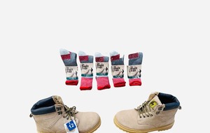 Boots and Socks Bundle - Boots Size 12, GT Tan Suede Work Boots, Padded Collar - 1 pair   The Right Trail - Qty 5 pairs
