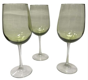 Pier 1 Pantiago Olive Green Avocado Crystal Wine Glasses with Clear Stems- Qty 3 (Crate A)