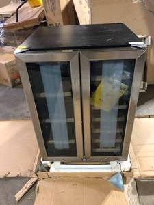 lot 28 image: SIMZLIFE 24 in. Dual Zone 21-Bottles and 88-Cans Freestanding Beverage Refrigerator Cooler Fridge in Silver, Frost-Free Damaged on Corner  Customer Returns See Pictures