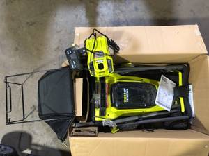 lot 65 image: RYOBI ONE HP 18V Brushless 16 in. Cordless Battery Walk Behind Push Lawn Mower with 4.0 Ah Batteries and (1) ChargerCustomer Returns See Pictures See Pictures