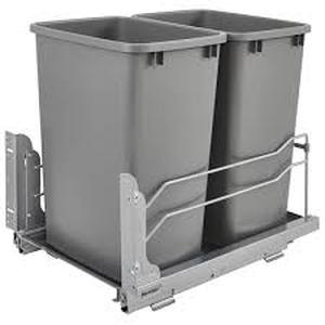 lot 7 image: Rev-A-Shelf Silver Double Pull Out Trash Can 35 qt. with Soft-Close  Customer Returns See Pictures