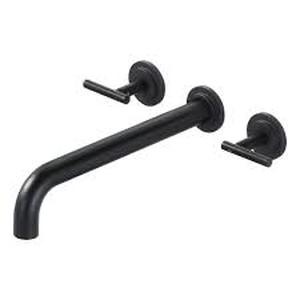 lot 57 image: Two-Handle Wall Mount Tub FillerWOWOW 2-Handle Wall Mount Roman Tub Faucet with 12 in. Long Spout Reach in Matte Black (Valve Included)   Customer Returns See Pictures See Pictures