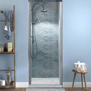 lot 52 image: WELLFOR 30 in. W x 72 in. H Pivot Frameless Shower Door in Chrome with Clear Glass  Customer Returns See Pictures See Pictures