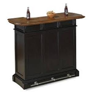 lot 22 image: HOMESTYLES Americana 4-Shelf Black and Oak Bar with Foot Rail Customer Returns See Pictures
