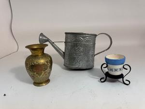 lot 37 image: Brass Vase, Watering Can, & Candle Holder