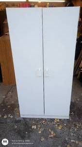 lot 35 image: White Storage Cabinet with Shelves and Double Doors