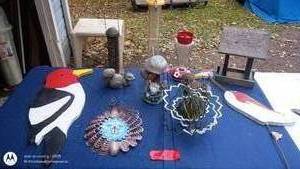 lot 74 image: Collection of Garden Decor and Bird Feeders with Metal Art and Figurines