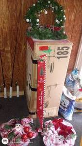 lot 82 image: 7.5 Ft Pre-Lit Christmas Tree, Wreaths, and Holiday Decor Collection