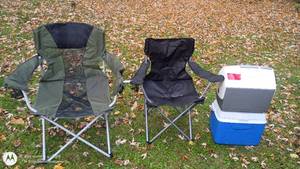 lot 99 image: Folding Camp Chair and 2 Hard-Sided Coolers Set