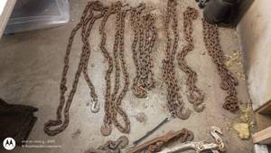 lot 103 image: Lot of Heavy-Duty Tow Chains and Binders