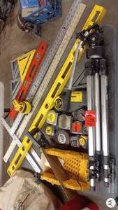 lot 161 image: Collection of Hand Tools with Tripods, Tape Measures, Levels and Triangles