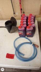 lot 174 image: Marine Lot with 12 Evinrude Johnson XD30 Oil, Propeller, and Hose